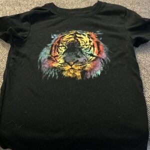 Black Kids T-Shirt with Colorful Tiger Print